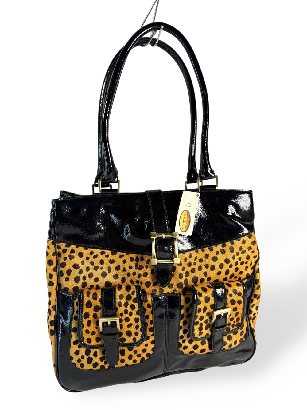 Talbots Black Patent and Leopard-Print Shoulder Tote